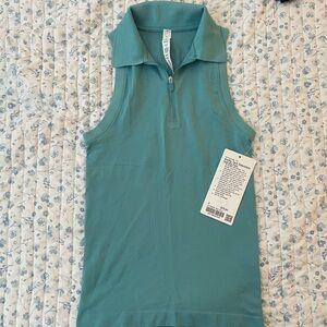 BNWT Swiftly Tech Sleeveless Half-Zip Polo Shirt Size 2 in Tidal Teal